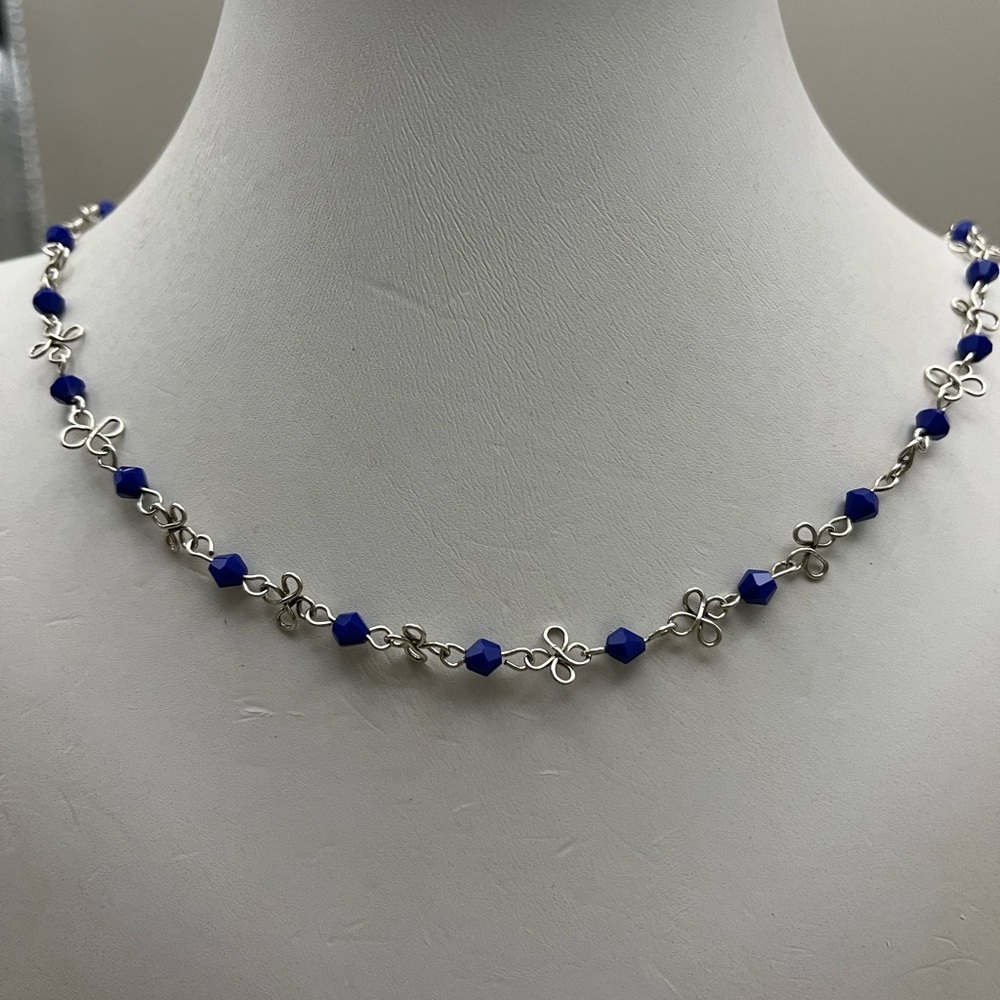 Elegant and Delicate Sterling Silver and Blue Beaded Necklace